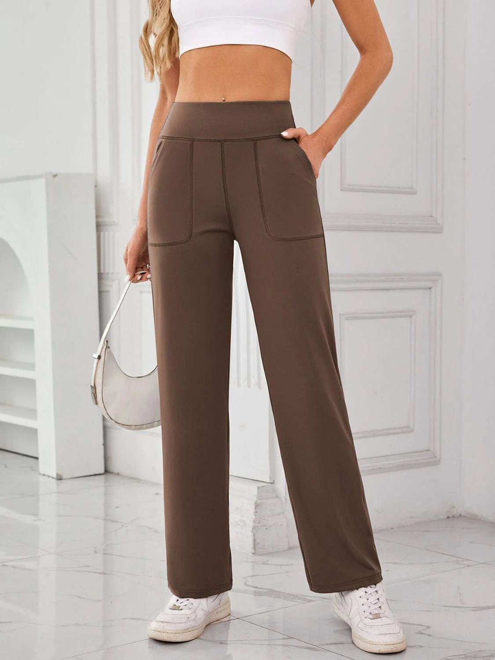 Lovelet High Waist Active Pants with Pockets - Trendsi - Flyclothing LLC