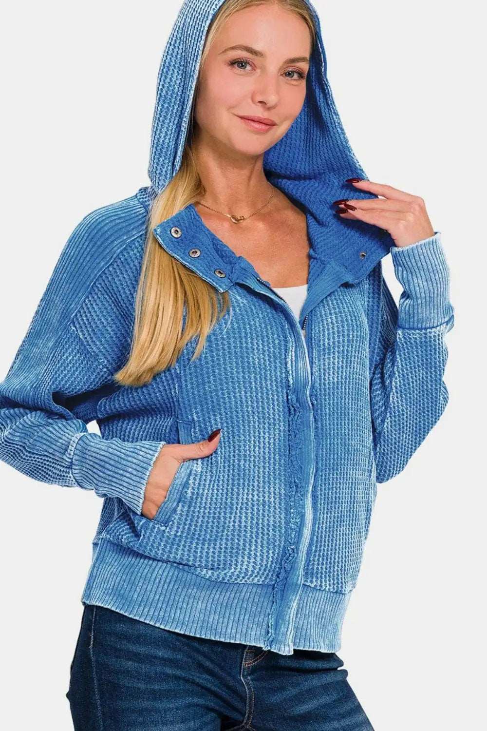 Zenana Washed Zip Up Hooded Jacket - Trendsi - Flyclothing LLC