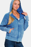 Zenana Washed Zip Up Hooded Jacket - Trendsi - Flyclothing LLC