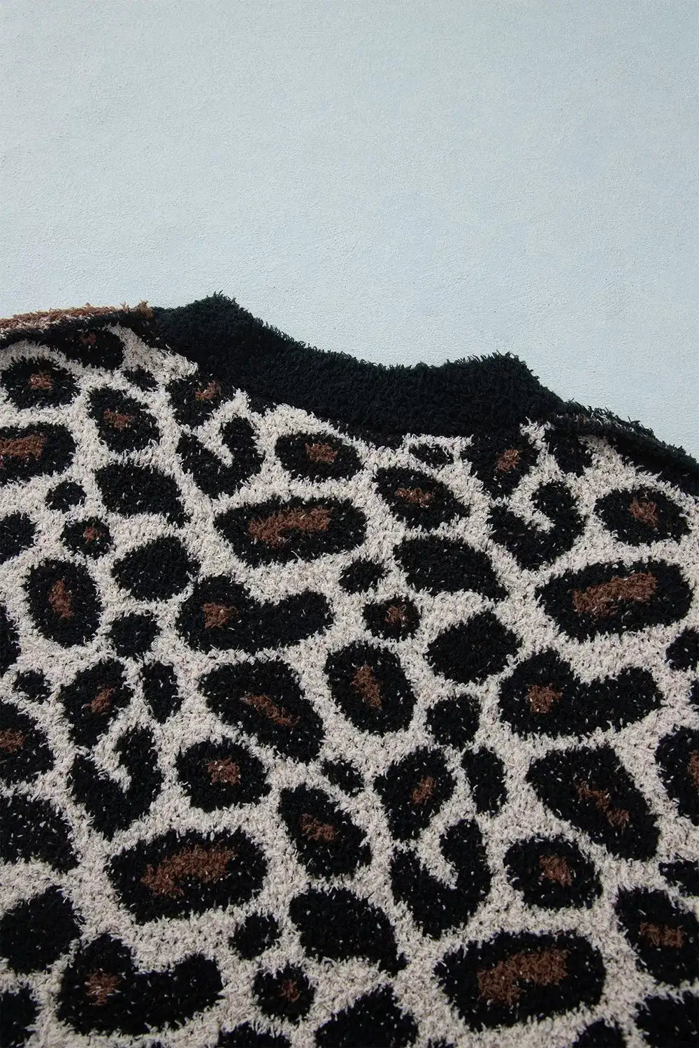 Leopard Star Pattern Round Neck Long Sleeve Shift Sweater - Trendsi - Flyclothing LLC
