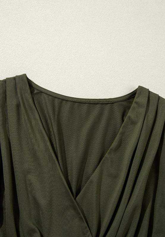 Ruched Surplice Long Sleeve Bodysuit - Trendsi - Flyclothing LLC