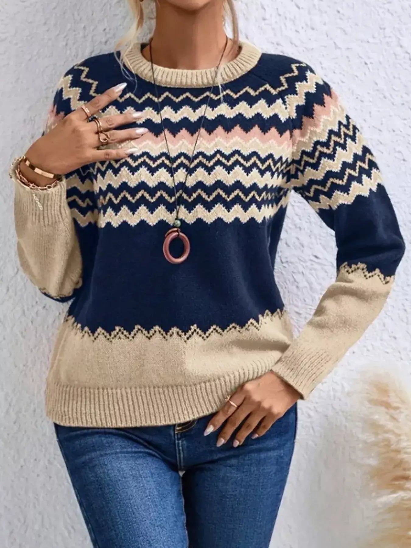 Geometric Pattern Knitted Sweater - Trendsi - Flyclothing LLC