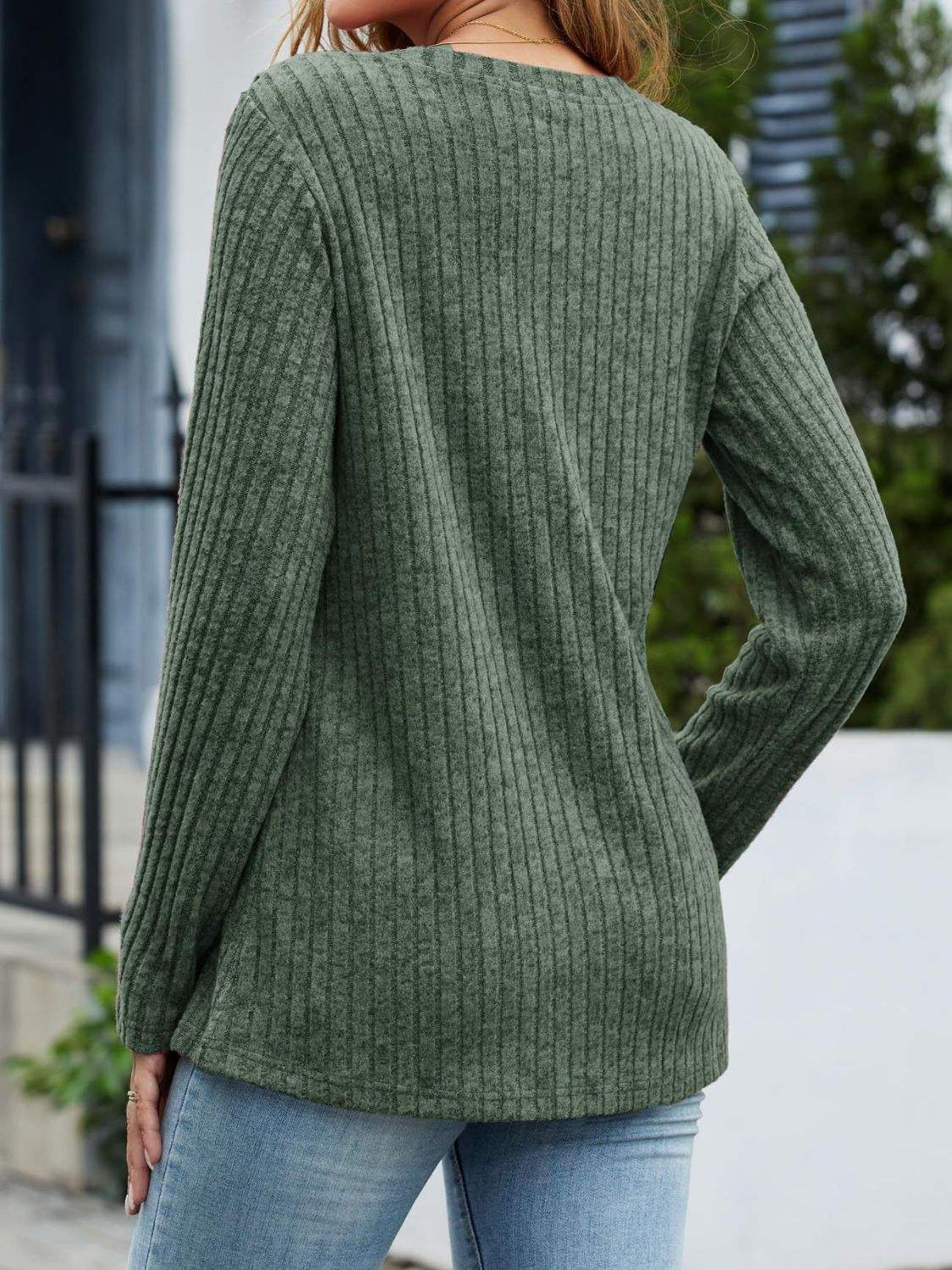 V-Neck Long Sleeve T-Shirt - Trendsi - Flyclothing LLC