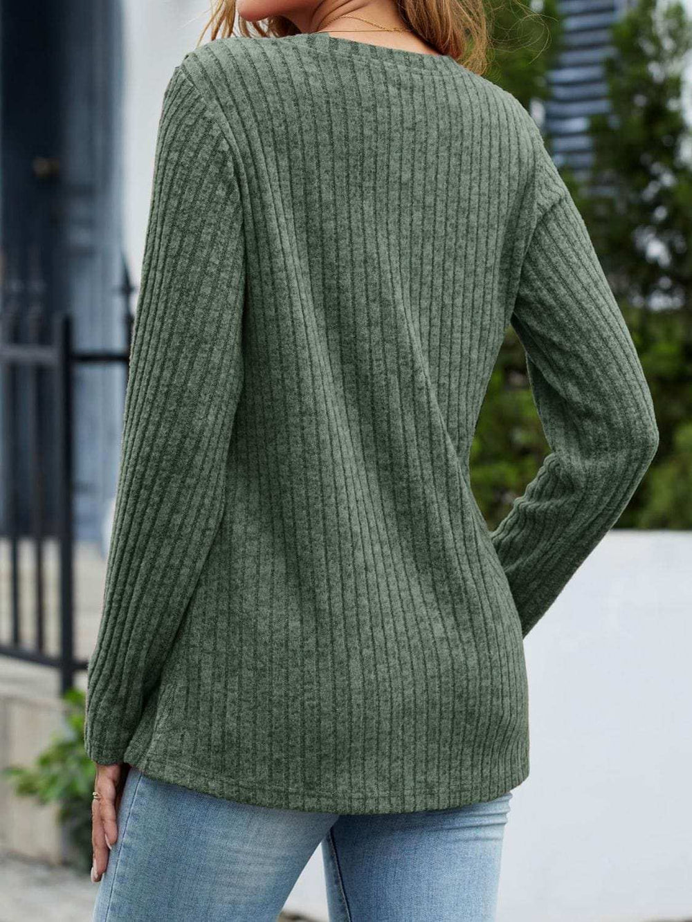 V-Neck Long Sleeve T-Shirt - Trendsi - Flyclothing LLC