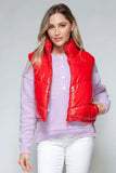 Snobbish Zip Up Turtleneck Shiny Quilted Vest - Trendsi - Flyclothing LLC