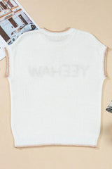 YEEHAW Stitch Edge Crew Neck Knit Top - Trendsi - Flyclothing LLC