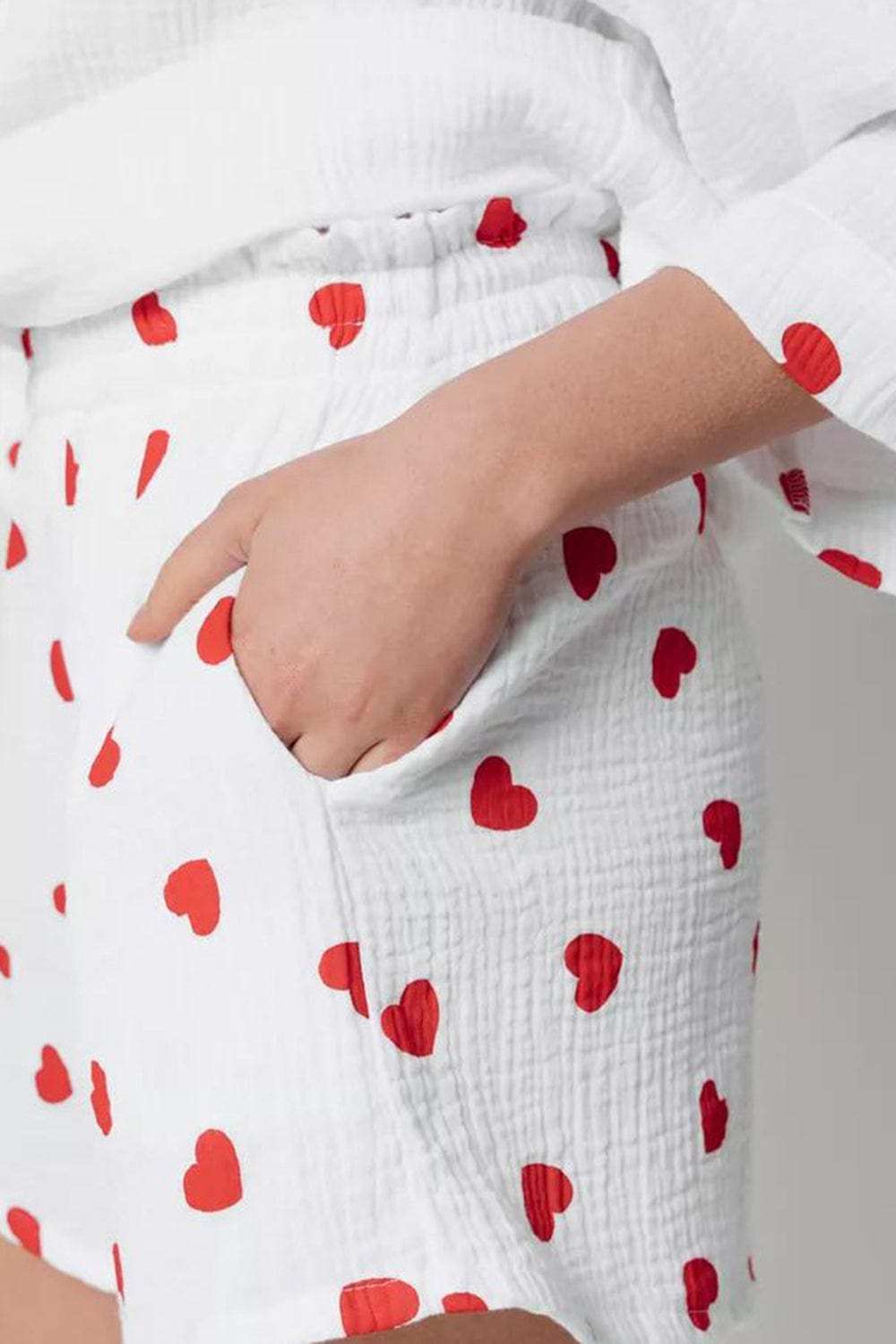 Basic Bae Heart Collared Neck Button Down Top and Shorts Set - Trendsi - Flyclothing LLC