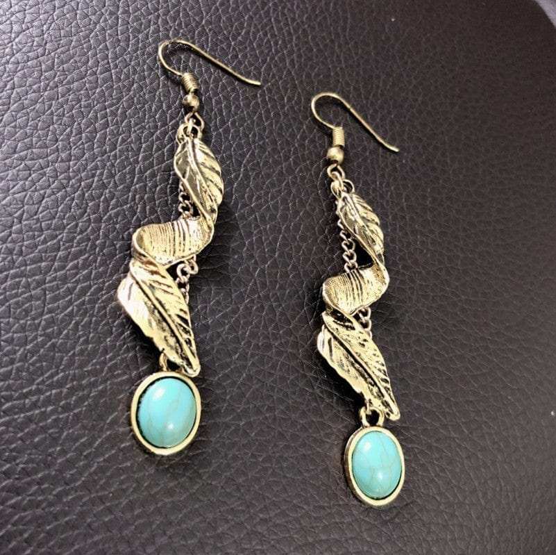 Alloy Leaf Artificial Turquoise Earrings - Trendsi - Flyclothing LLC