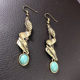 Alloy Leaf Artificial Turquoise Earrings - Trendsi