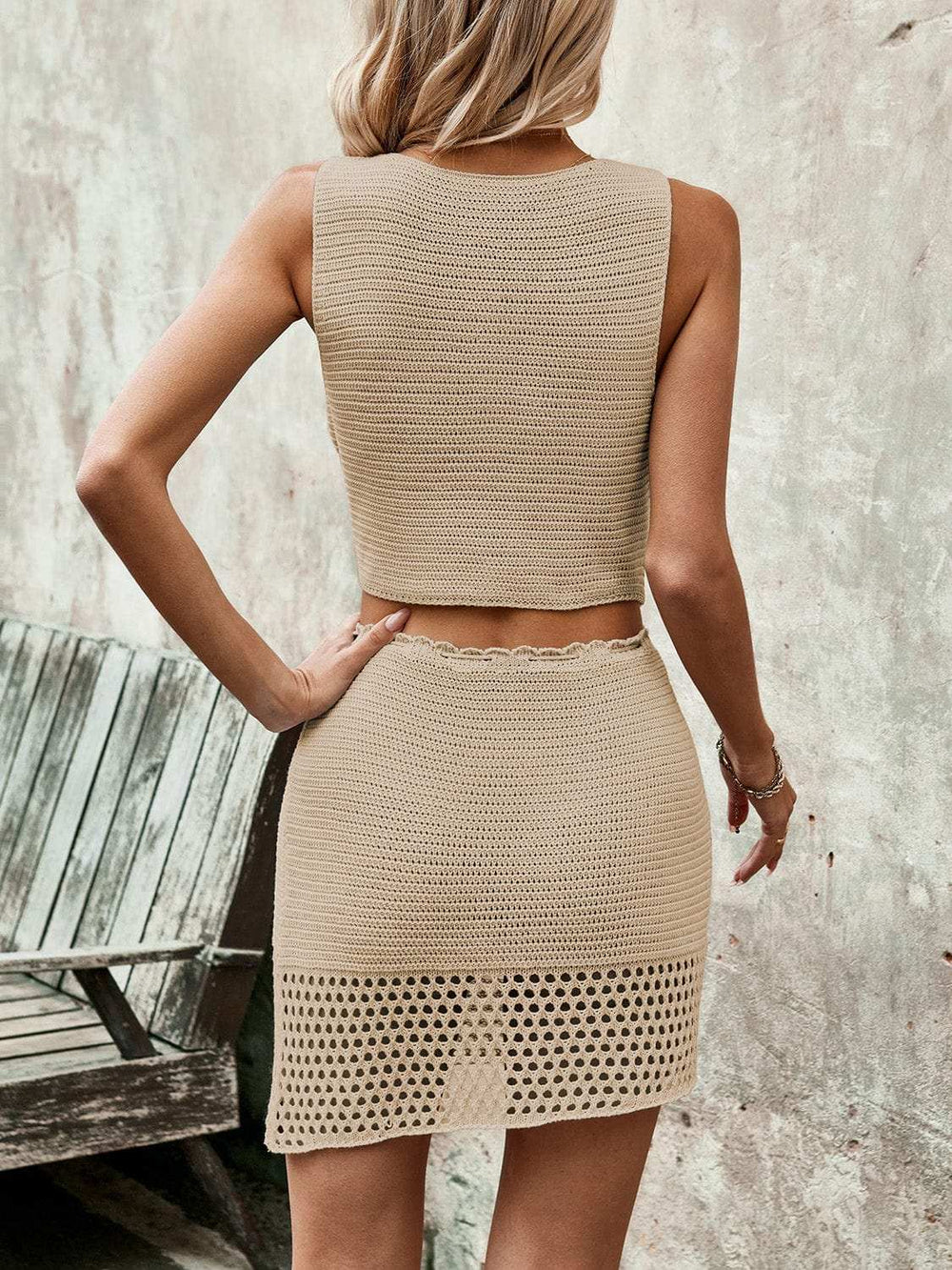 Button Up Sleeveless Top and Drawstring Skirt Set - Trendsi - Flyclothing LLC