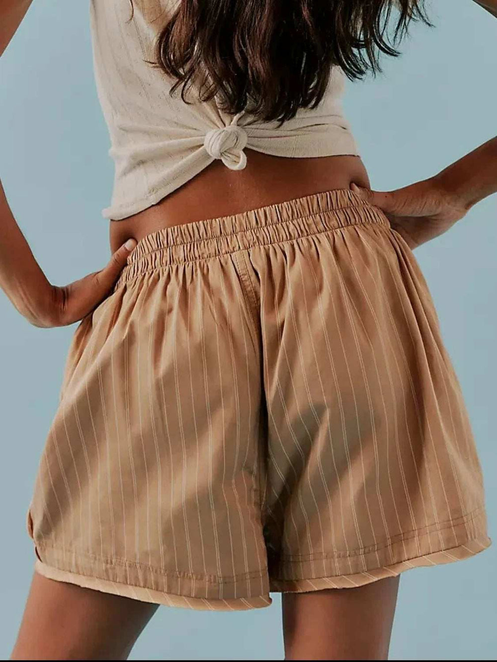 Striped Elastic Waist Shorts - Trendsi - Flyclothing LLC