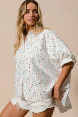 BiBi Sequin Striped Short Dolman Sleeve Blouse - Trendsi - Flyclothing LLC