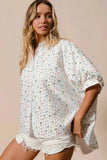 BiBi Sequin Striped Short Dolman Sleeve Blouse - Trendsi - Flyclothing LLC