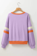 Contrast V-Neck Long Sleeve Sweatshirt - Trendsi - Flyclothing LLC