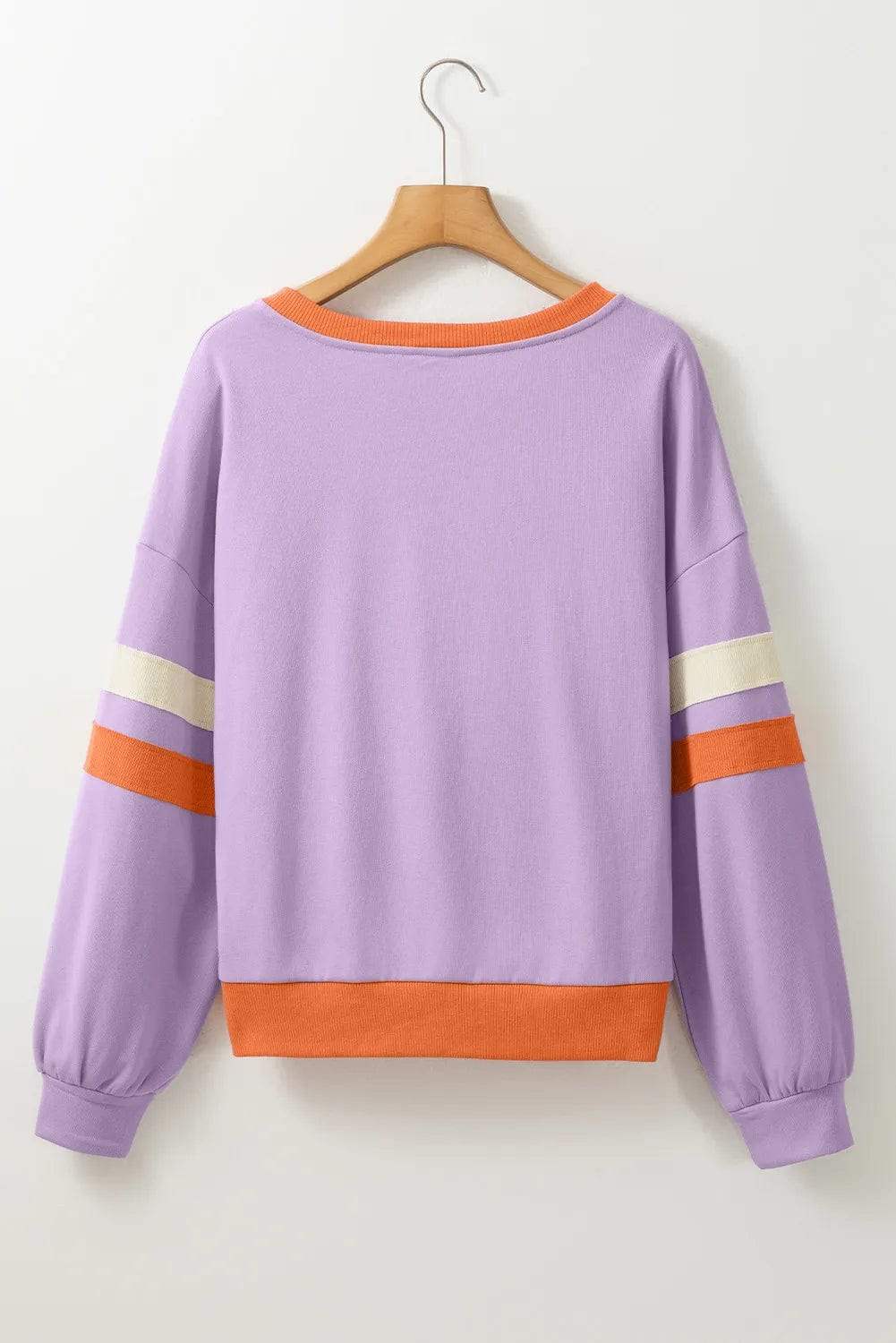 Contrast V-Neck Long Sleeve Sweatshirt - Trendsi - Flyclothing LLC