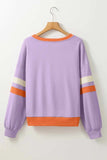 Contrast V-Neck Long Sleeve Sweatshirt - Trendsi - Flyclothing LLC