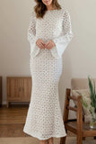 Lace Backless Round Neck Flare Sleeve Dress - Trendsi - Flyclothing LLC