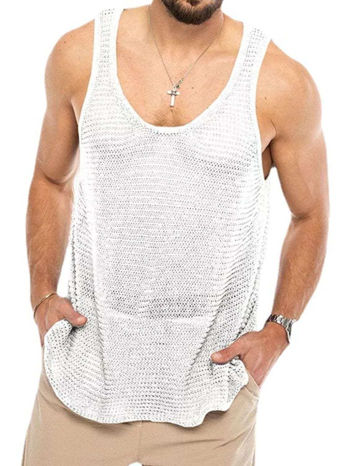 Men's Plus Size Scoop Neck Knit Tank - Trendsi - Flyclothing LLC