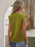 Textured Round Neck Casual Ribbed Top - Trendsi