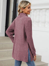Slit Mock Neck Long Sleeve T-Shirt - Trendsi - Flyclothing LLC