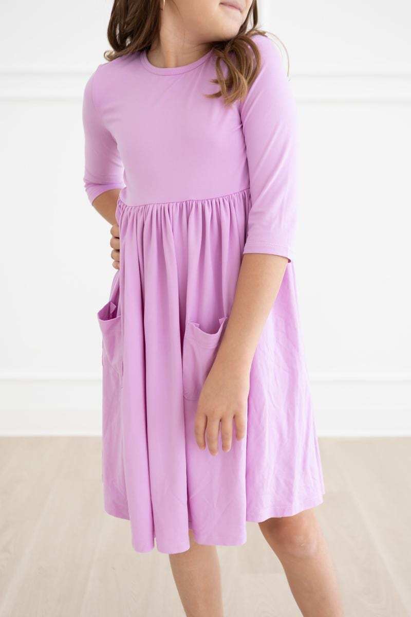 Bright Lilac 3/4 Sleeve Pocket Twirl Dress - Mila & Rose ® - Flyclothing LLC