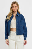 RISEN Button Up Long Sleeve Denim Shacket - Trendsi
