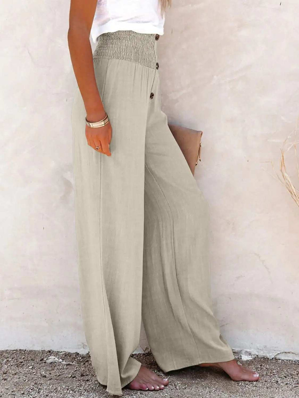 Full Size Decorative Button High Waist Pants - Trendsi - Flyclothing LLC
