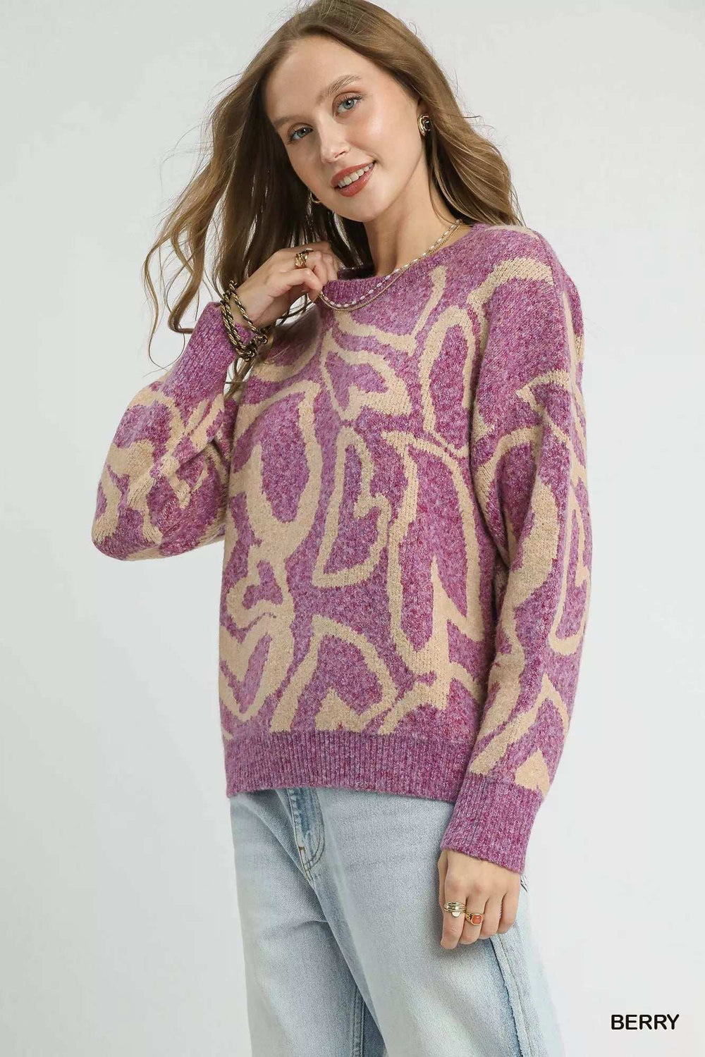 Umgee Ribbed Hem Contrast Dropped Shoulder Sweater - Trendsi - Flyclothing LLC