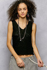 POL Textured Knit V-Neck Tank with Lace Trim - Trendsi - Flyclothing LLC