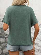 Half Button Short Sleeve T-Shirt - Trendsi - Flyclothing LLC