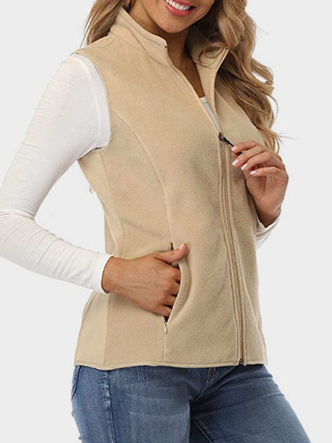 Zip Up Turtleneck Vest with Pockets - Trendsi - Flyclothing LLC