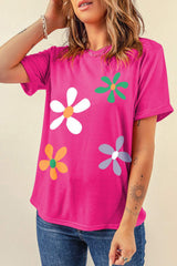 Flower Round Neck Short Sleeve T-Shirt - Trendsi - Flyclothing LLC