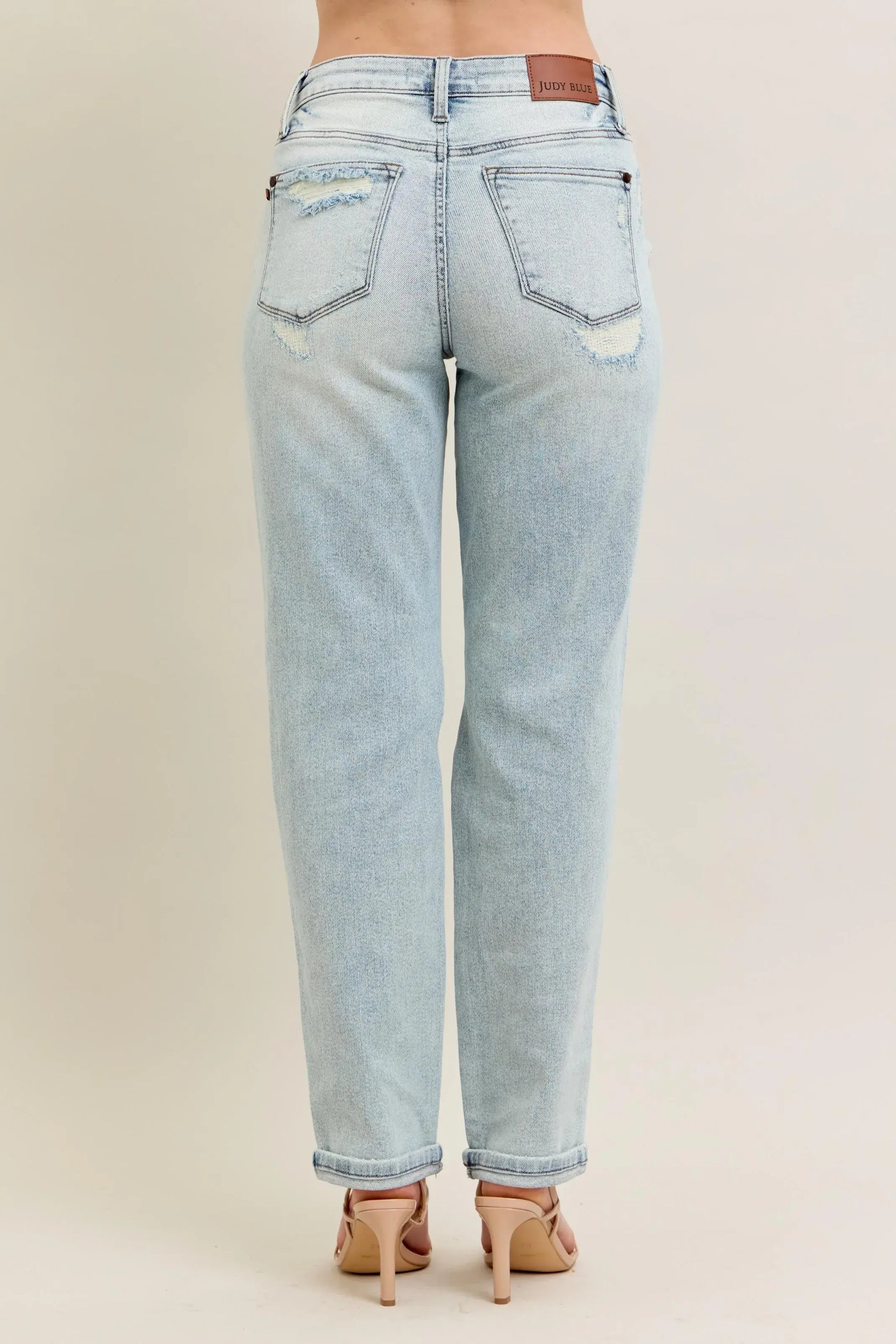 Judy Blue Full Size Mr Repair Stitch Detail Destroy Single Cuff Bf Jeans Plus Size - Trendsi - Flyclothing LLC
