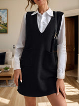 V-Neck Sleeveless Sweater Dress with Pockets - Trendsi - Flyclothing LLC