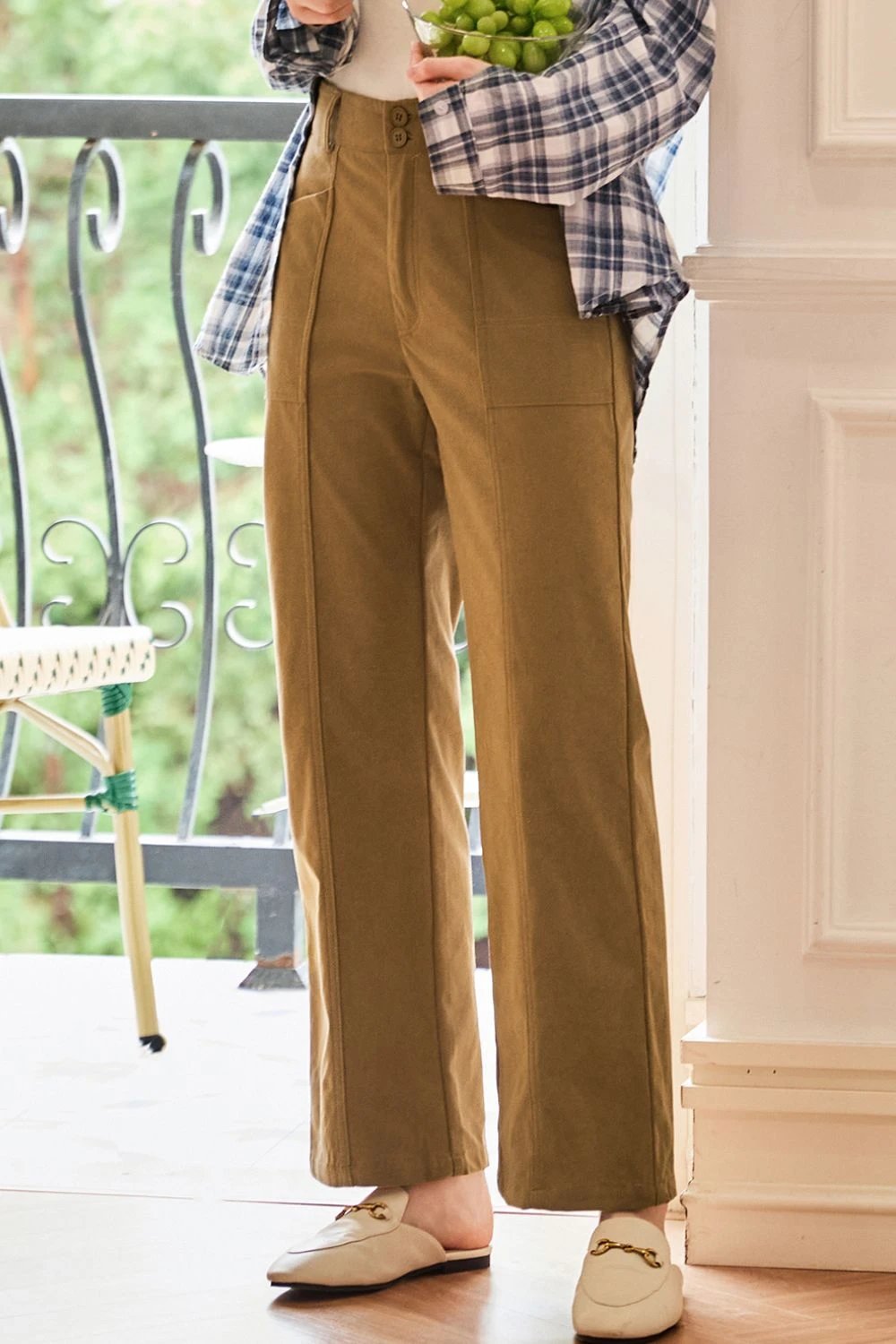 Half Elastic Waist Straight Pants - Trendsi