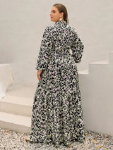 Plus Size Floral Print Long Sleeve Tiered Maxi Dress - Trendsi - Flyclothing LLC