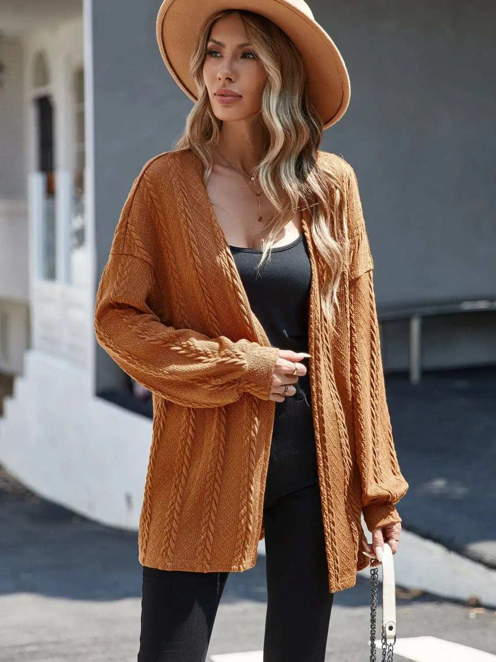 Open Front Long Sleeve Cardigan - Trendsi - Flyclothing LLC