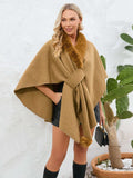 Fuzzy Trim Open Front Poncho - Trendsi - Flyclothing LLC