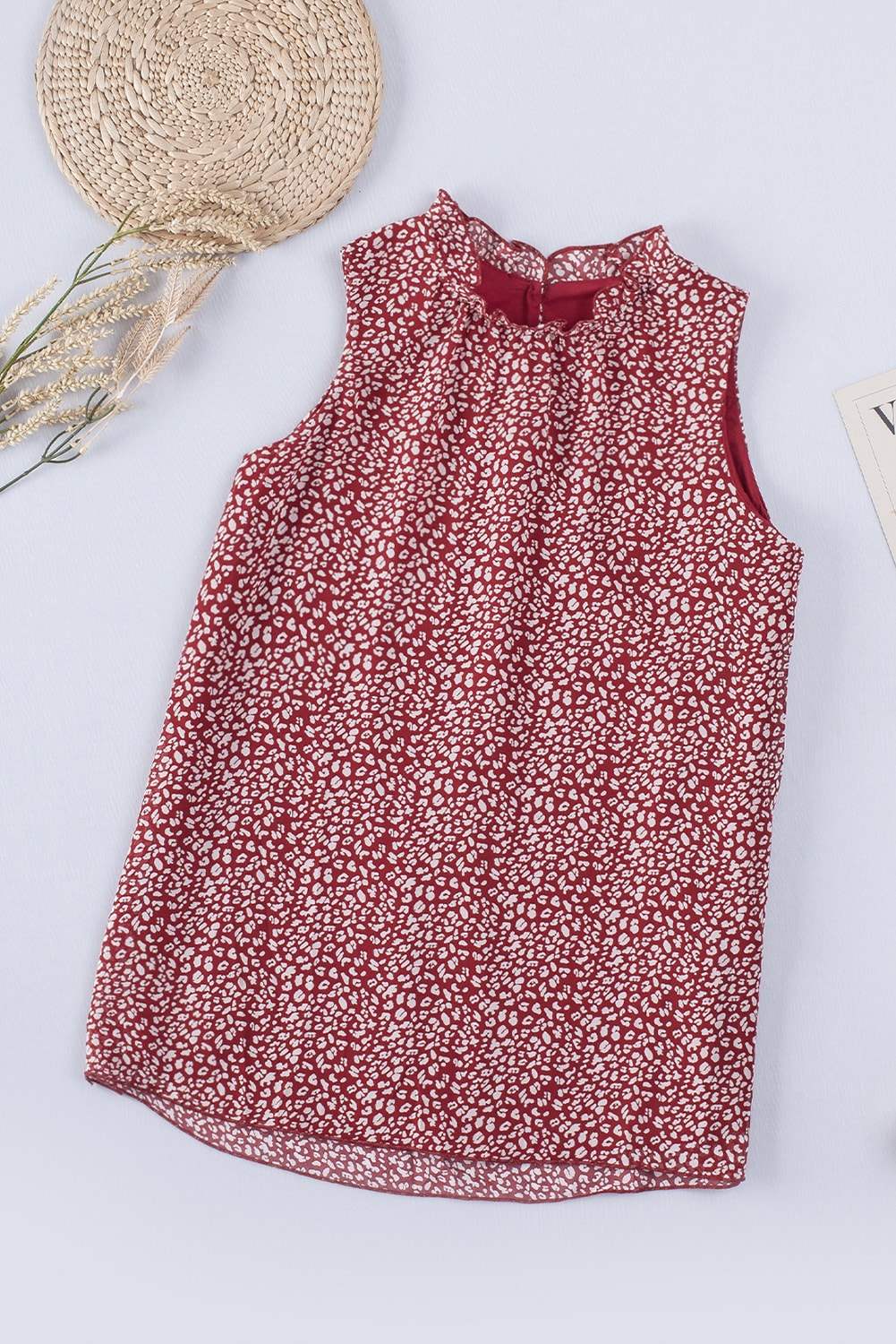 Frill Printed Round Neck Tank - Trendsi - Flyclothing LLC