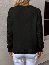 V-Neck Crochet Sleeve Sweater - Trendsi - Flyclothing LLC
