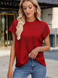 Exposed Seam Round Neck Short Sleeve Sweater - Trendsi - Flyclothing LLC
