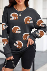 Sequin Helmet Round Neck Long Sleeve Sweatshirt - Trendsi - Flyclothing LLC
