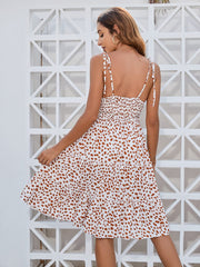 Printed Square Neck Tie Shoulder Dress - Trendsi