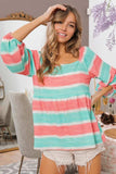 BiBi Stripe Printed Bubble Woven Balloon Sleeves Top - Trendsi - Flyclothing LLC