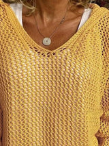 Openwork Long Sleeve Hooded Knit Cover Up - Trendsi - Flyclothing LLC