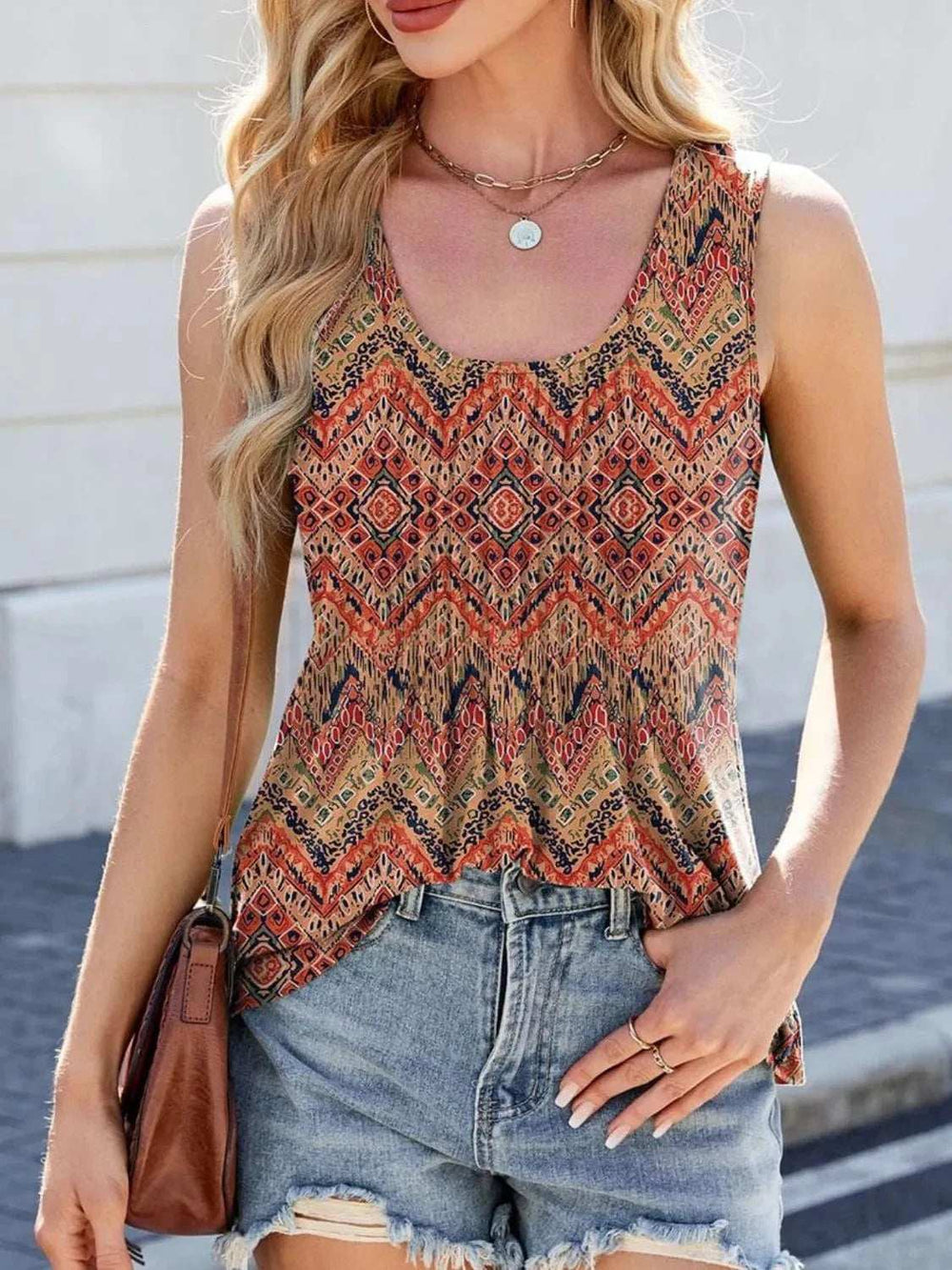 Printed Scoop Neck Wide Strap Tank - Trendsi - Flyclothing LLC