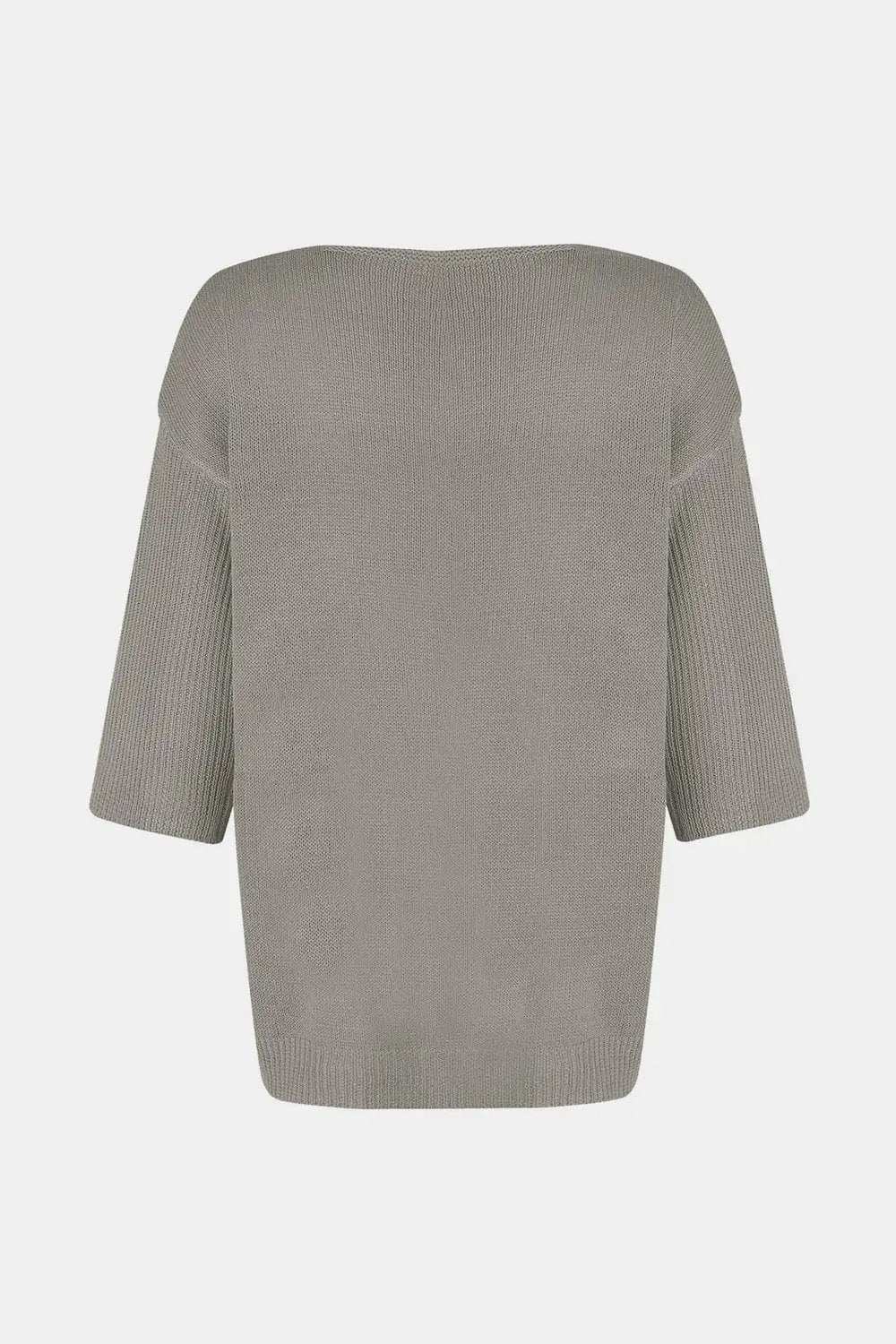 V-Neck Three-Quarter Sleeve Knit Top - Trendsi - Flyclothing LLC