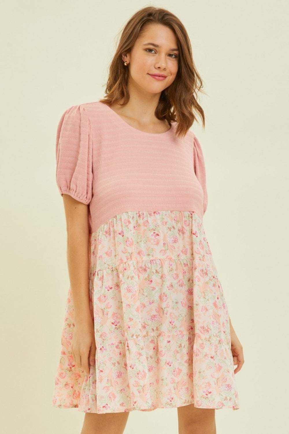 HEYSON Full Size Round Neck Floral Ruffle Hem Mini Dress - Trendsi - Flyclothing LLC