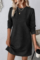 Textured Round Neck Long Sleeve Mini Dress - Trendsi - Flyclothing LLC