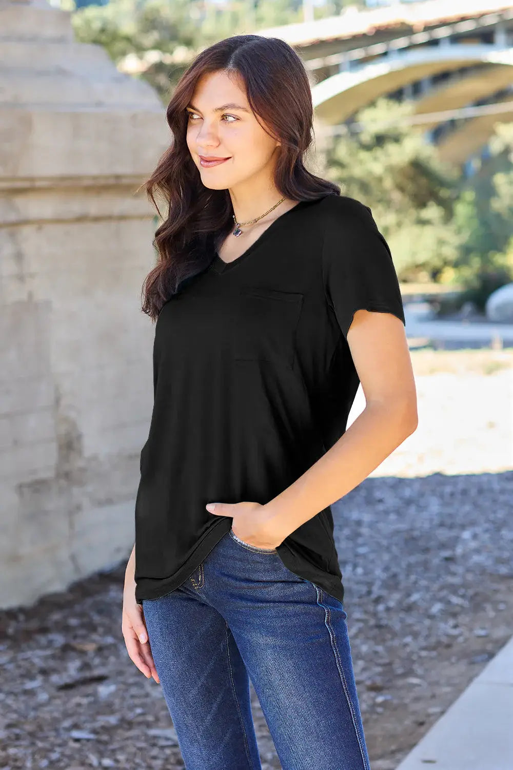 Basic Bae Bamboo Full Size V-Neck Short Sleeve T-Shirt - ShopBasicbae - Flyclothing LLC